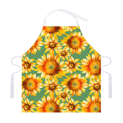 Sage Watercolor Sunflower Pattern Print Adjustable Apron