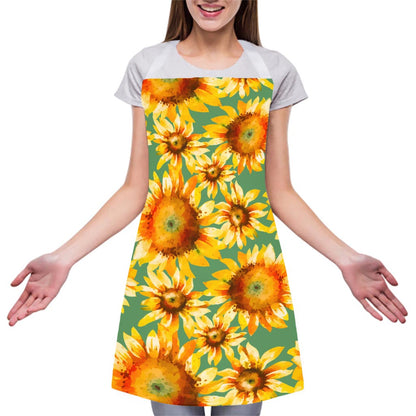 Sage Watercolor Sunflower Pattern Print Adjustable Apron