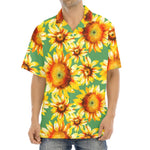 Sage Watercolor Sunflower Pattern Print Aloha Shirt
