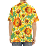 Sage Watercolor Sunflower Pattern Print Aloha Shirt
