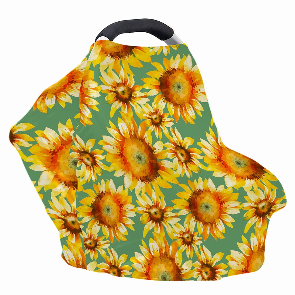 Sage Watercolor Sunflower Pattern Print Baby Seat Cover