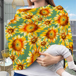 Sage Watercolor Sunflower Pattern Print Baby Seat Cover