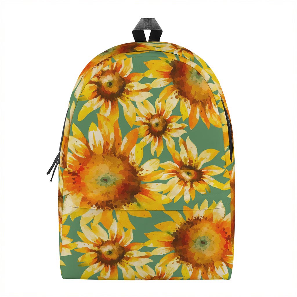 Sage Watercolor Sunflower Pattern Print Backpack
