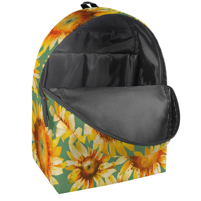Sage Watercolor Sunflower Pattern Print Backpack