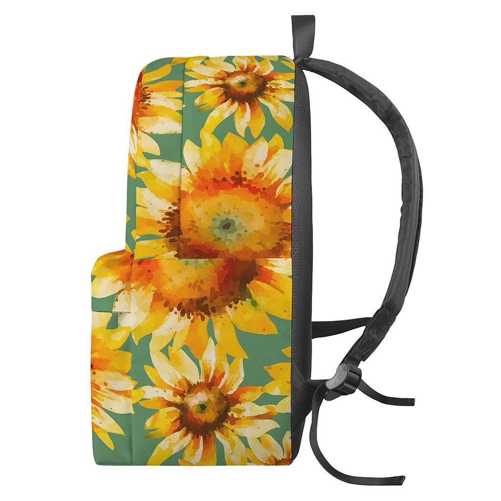 Sage Watercolor Sunflower Pattern Print Backpack