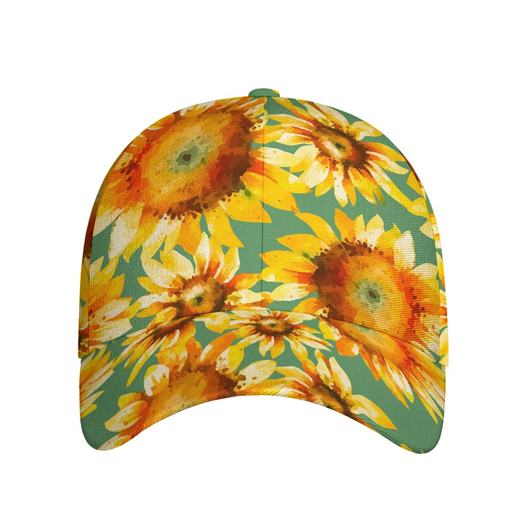Sage Watercolor Sunflower Pattern Print Baseball Cap