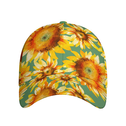 Sage Watercolor Sunflower Pattern Print Baseball Cap