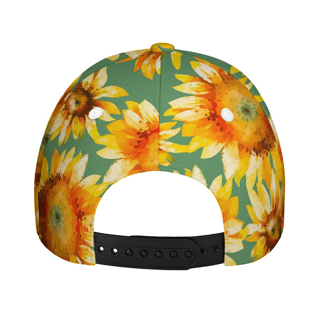 Sage Watercolor Sunflower Pattern Print Baseball Cap