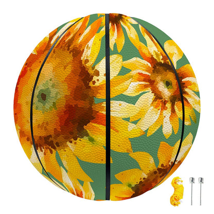 Sage Watercolor Sunflower Pattern Print Basketball