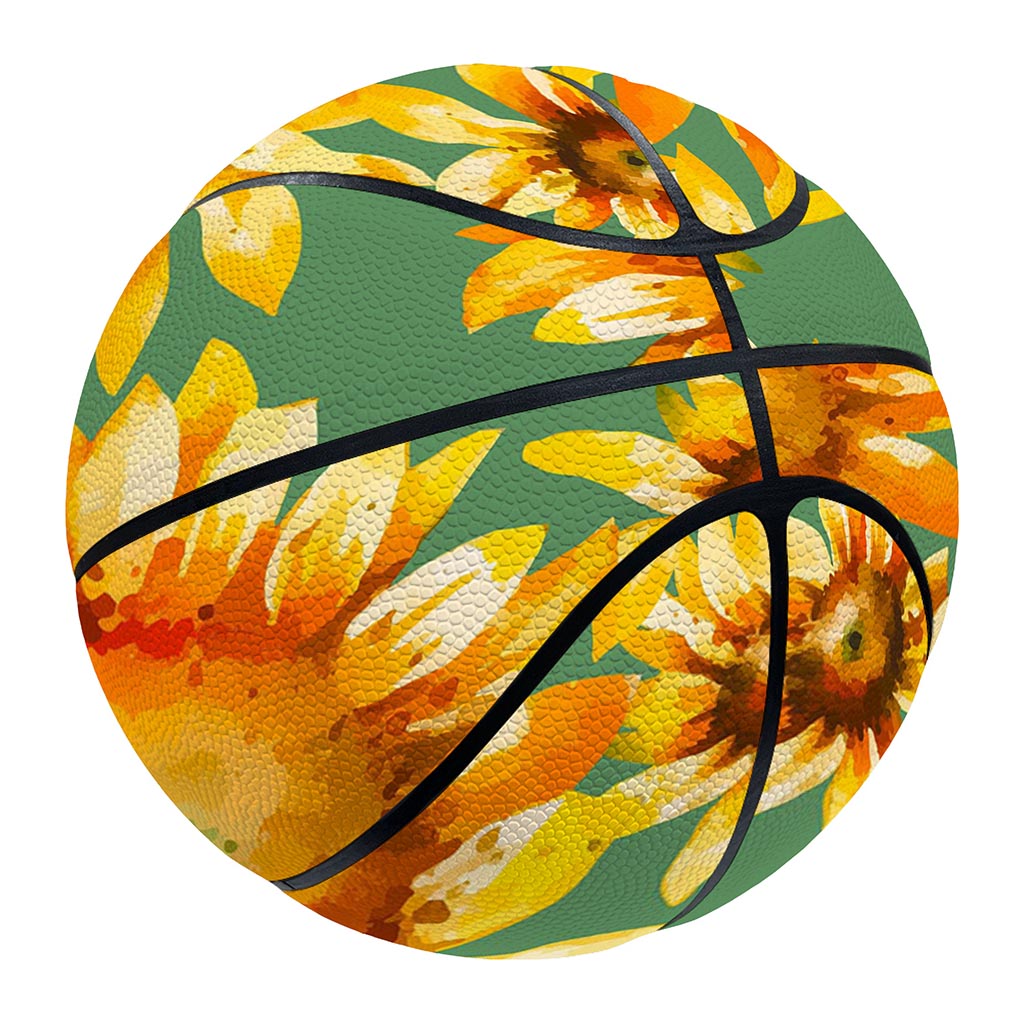 Sage Watercolor Sunflower Pattern Print Basketball