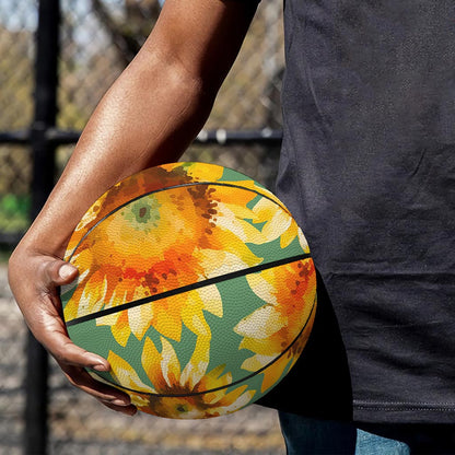 Sage Watercolor Sunflower Pattern Print Basketball