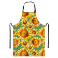 Sage Watercolor Sunflower Pattern Print Bib Apron With Pocket