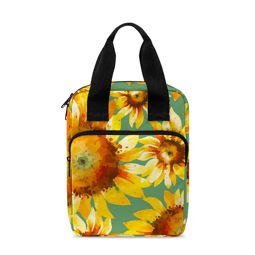 Sage Watercolor Sunflower Pattern Print Bible Tote Bag