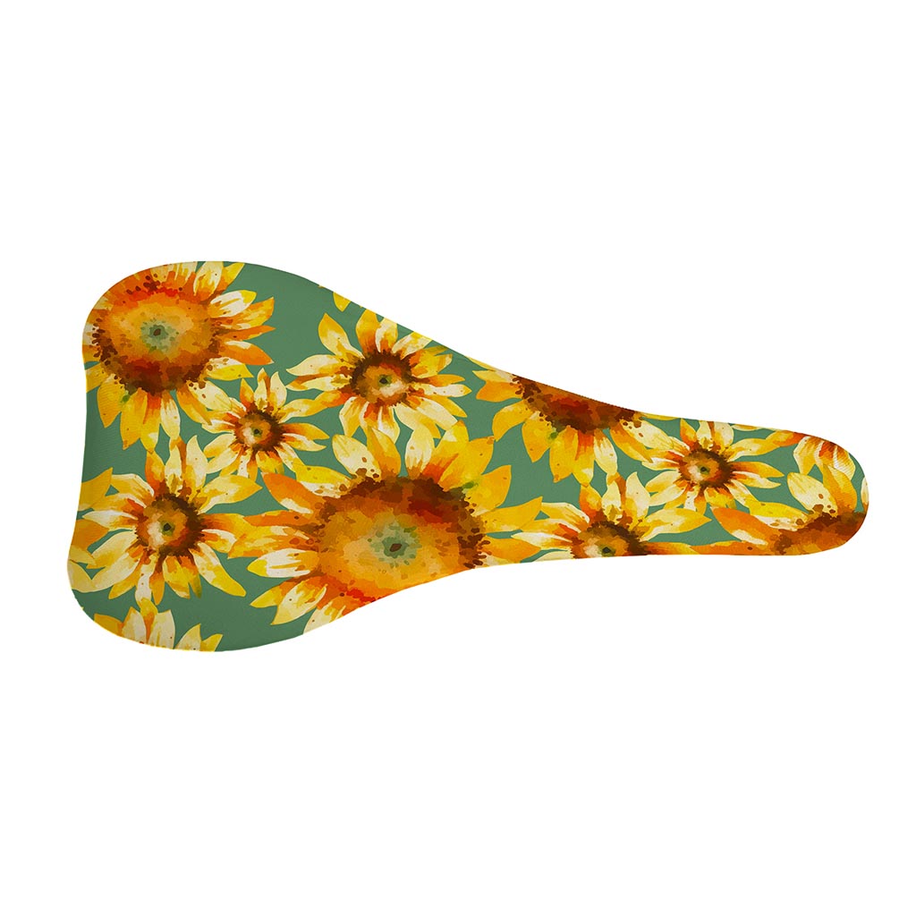 Sage Watercolor Sunflower Pattern Print Bicycle Seat Cover