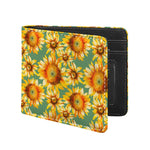 Sage Watercolor Sunflower Pattern Print Bifold Wallet