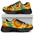Sage Watercolor Sunflower Pattern Print Black Chunky Shoes
