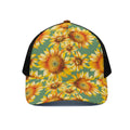 Sage Watercolor Sunflower Pattern Print Black Mesh Trucker Hat