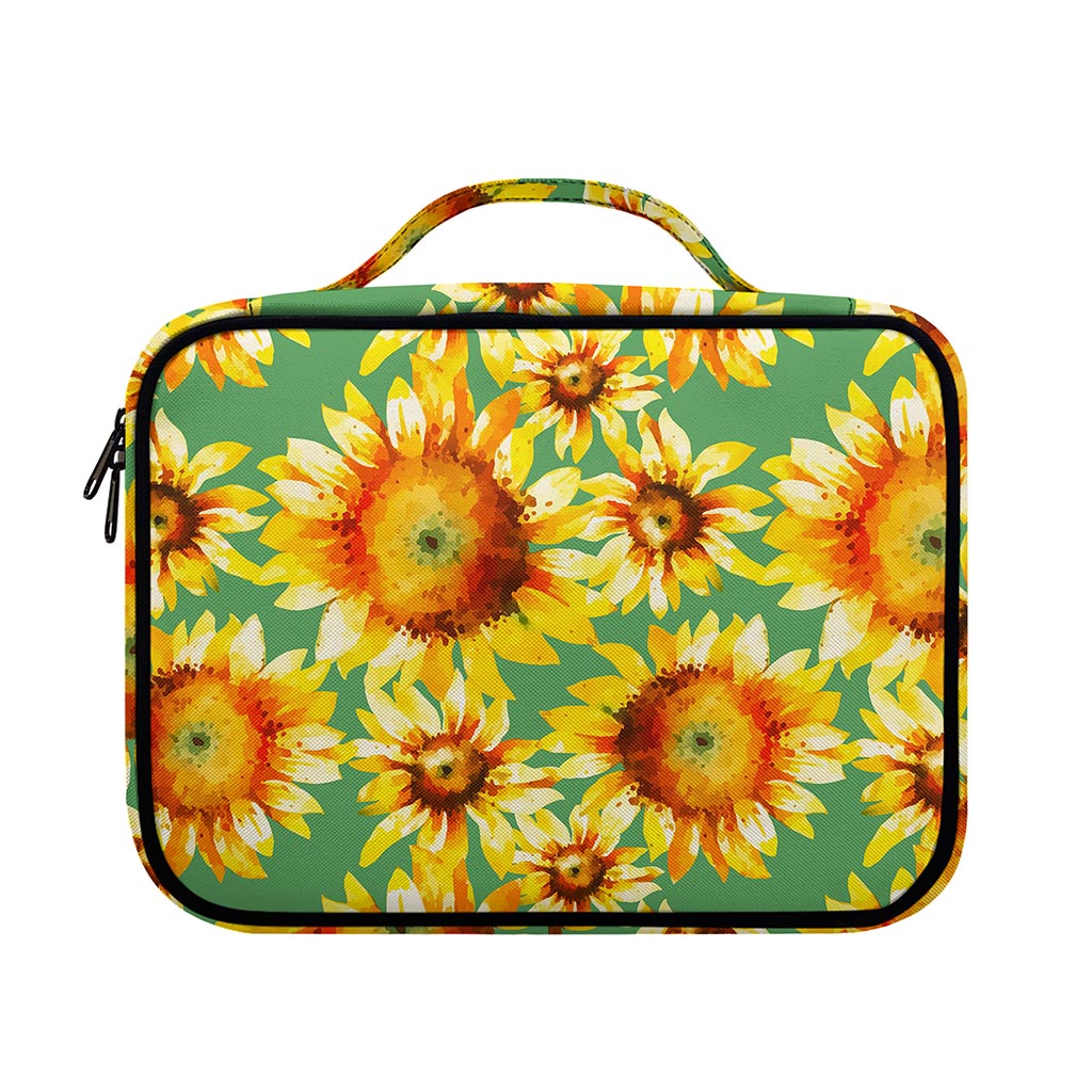 Sage Watercolor Sunflower Pattern Print Briefcase Bible Bag