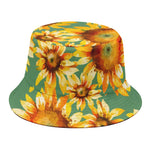 Sage Watercolor Sunflower Pattern Print Bucket Hat