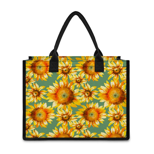 Sage Watercolor Sunflower Pattern Print Canvas Tote Bag