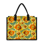 Sage Watercolor Sunflower Pattern Print Canvas Tote Bag