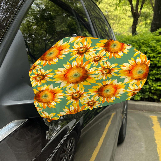 Sage Watercolor Sunflower Pattern Print Car Side Mirror Covers