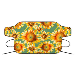 Sage Watercolor Sunflower Pattern Print Car Windshield Snow Cover