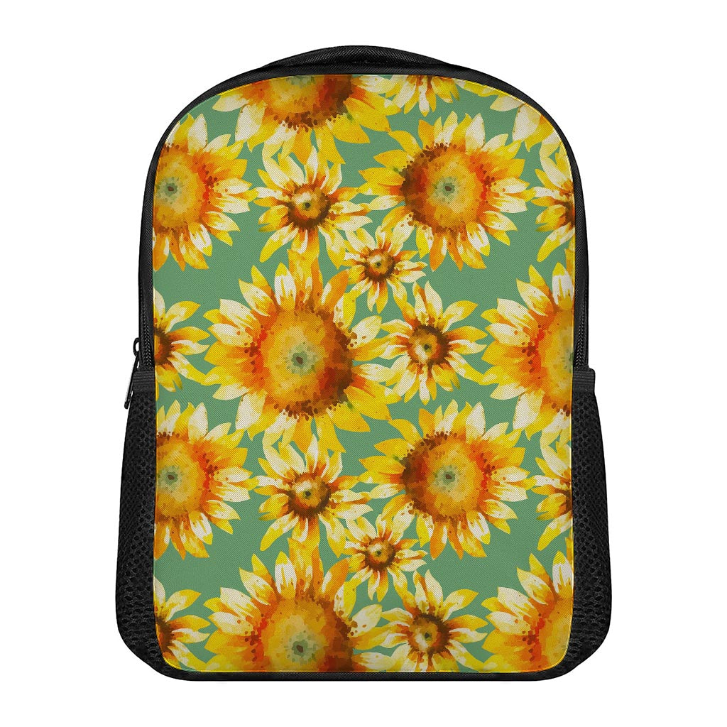 Sage Watercolor Sunflower Pattern Print Casual Backpack