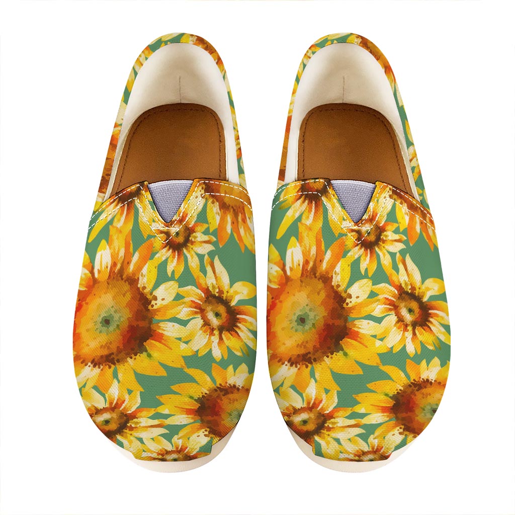 Sage Watercolor Sunflower Pattern Print Casual Shoes