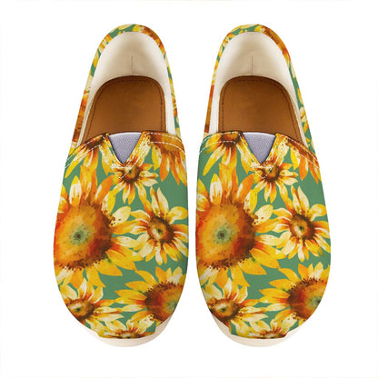 Sage Watercolor Sunflower Pattern Print Casual Shoes