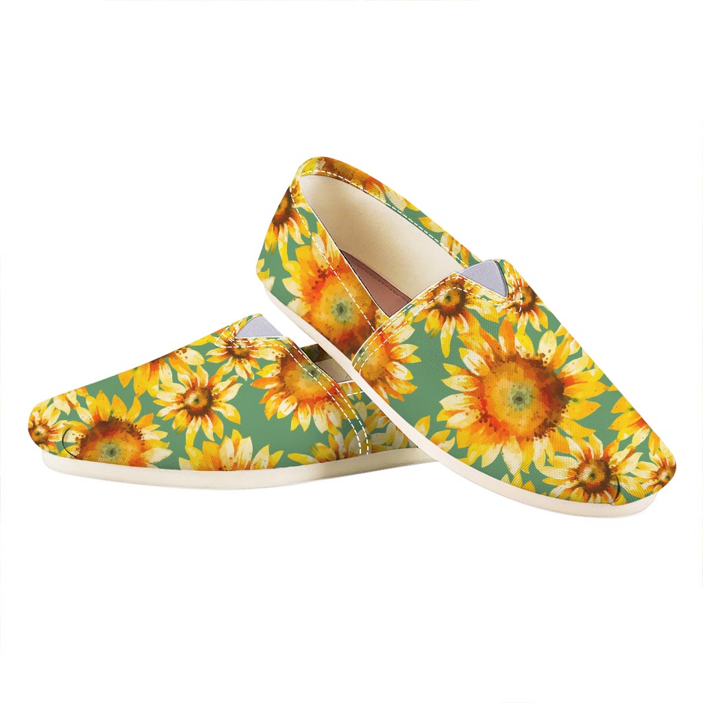 Sage Watercolor Sunflower Pattern Print Casual Shoes