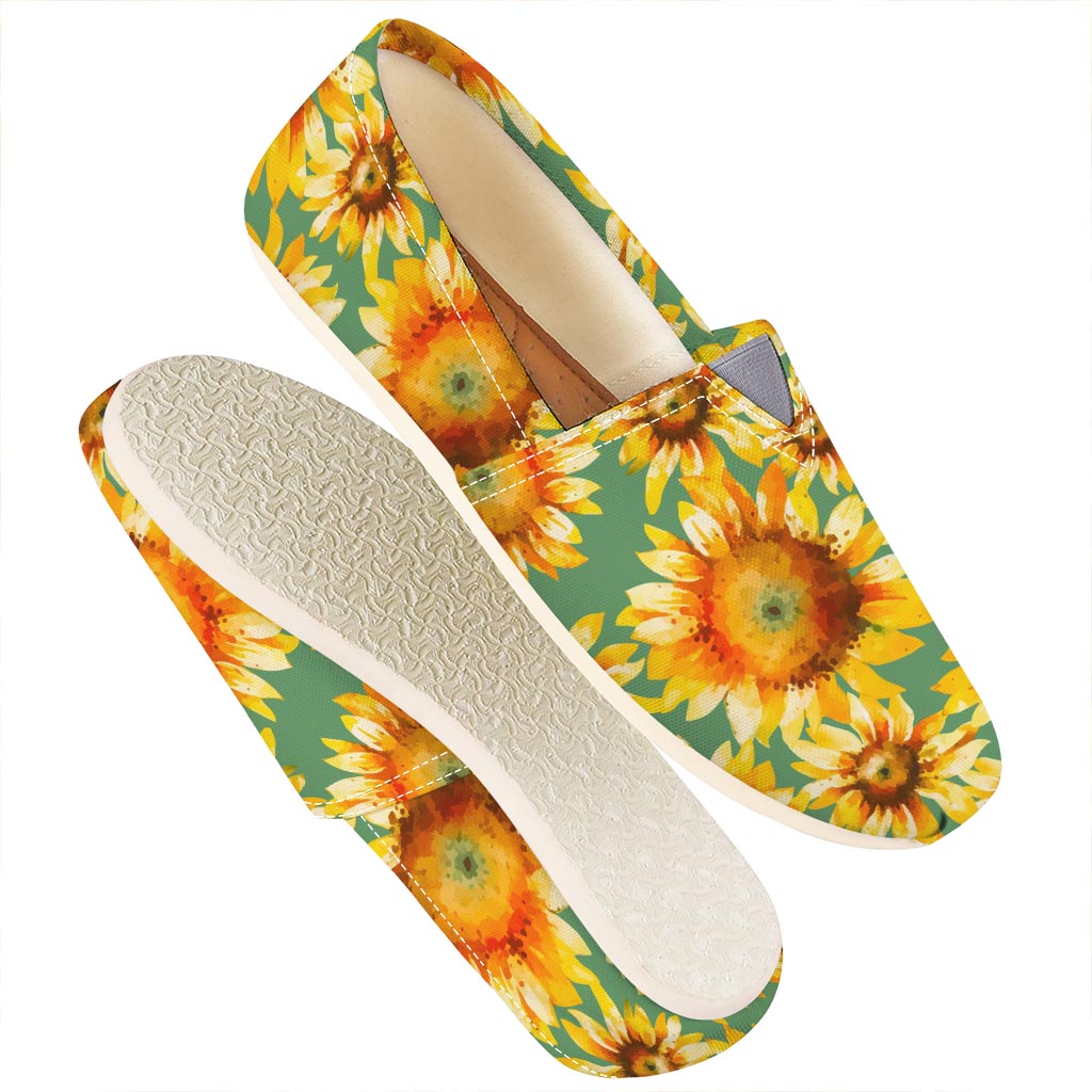 Sage Watercolor Sunflower Pattern Print Casual Shoes