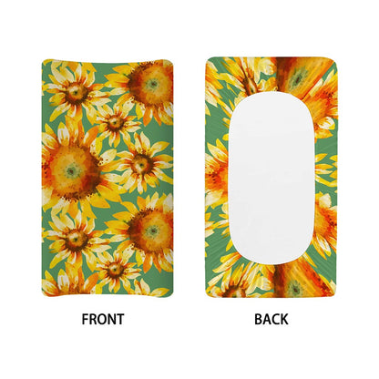 Sage Watercolor Sunflower Pattern Print Changing Pad Cover