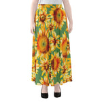 Sage Watercolor Sunflower Pattern Print Chiffon Maxi Skirt