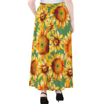 Sage Watercolor Sunflower Pattern Print Chiffon Maxi Skirt