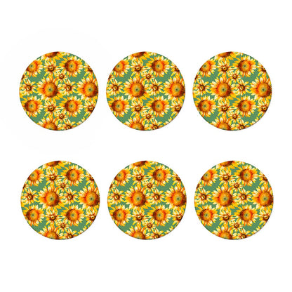 Sage Watercolor Sunflower Pattern Print Coaster Set