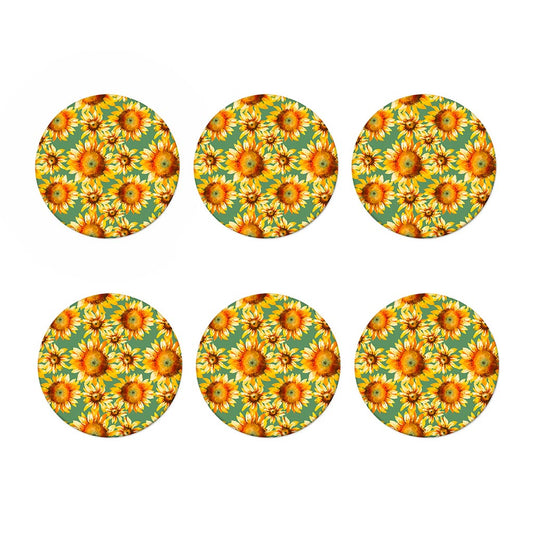Sage Watercolor Sunflower Pattern Print Coaster Set