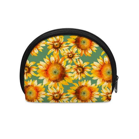 Sage Watercolor Sunflower Pattern Print Coin Purse