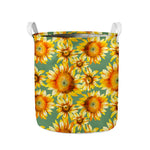 Sage Watercolor Sunflower Pattern Print Collapsible Laundry Basket