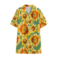 Sage Watercolor Sunflower Pattern Print Cotton Hawaiian Shirt