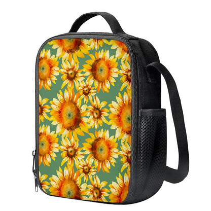 Sage Watercolor Sunflower Pattern Print Crossbody Lunch Bag