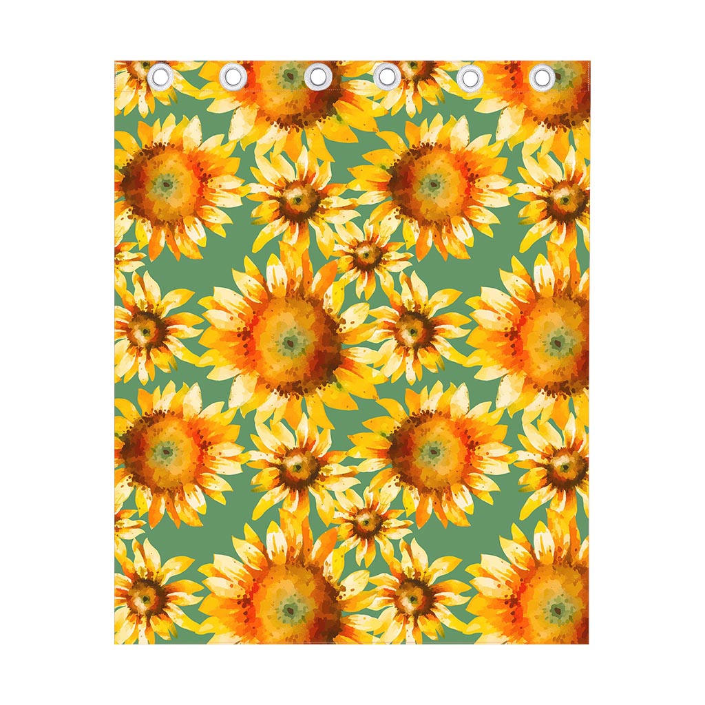 Sage Watercolor Sunflower Pattern Print Curtain