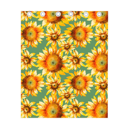 Sage Watercolor Sunflower Pattern Print Curtain
