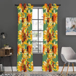 Sage Watercolor Sunflower Pattern Print Curtain