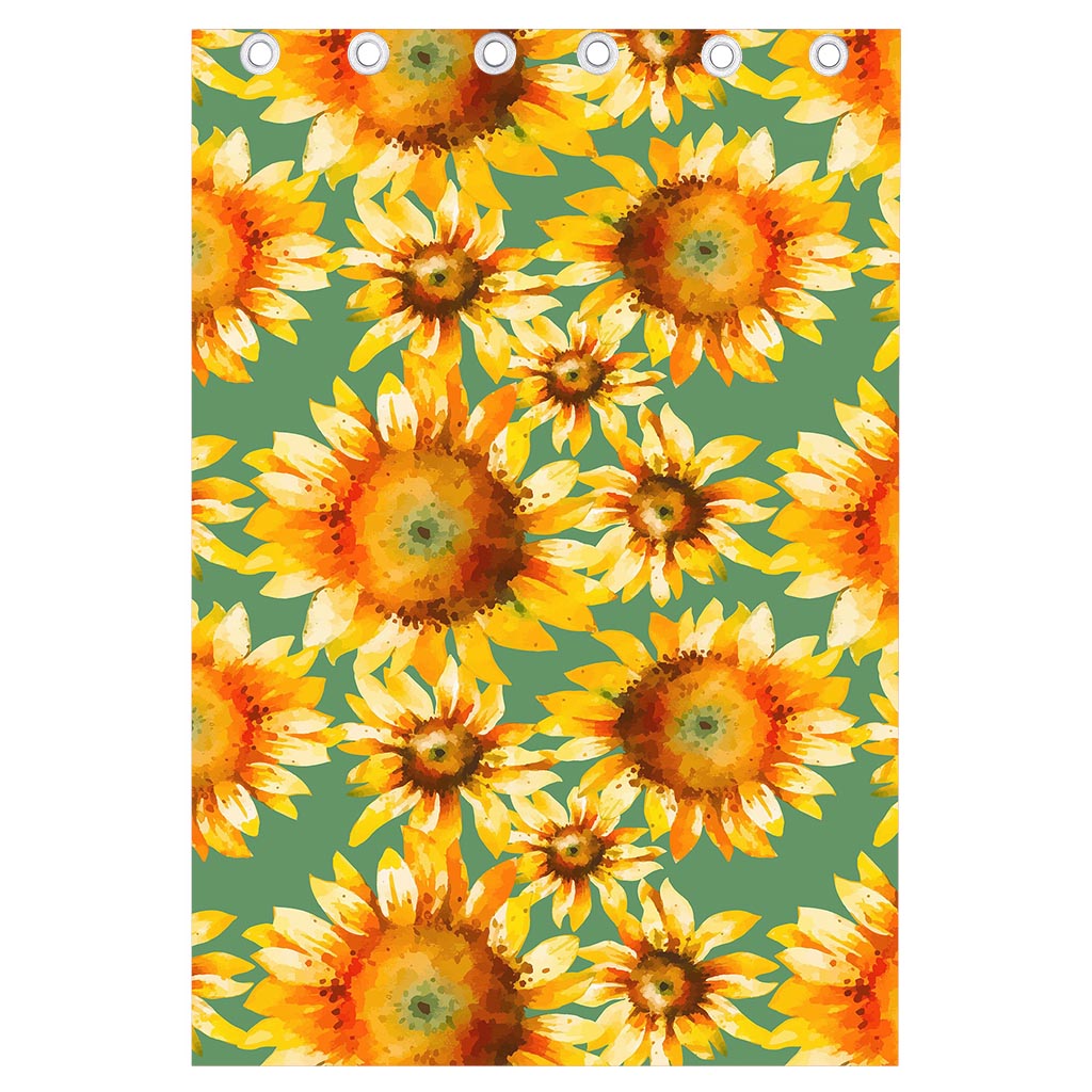 Sage Watercolor Sunflower Pattern Print Curtain