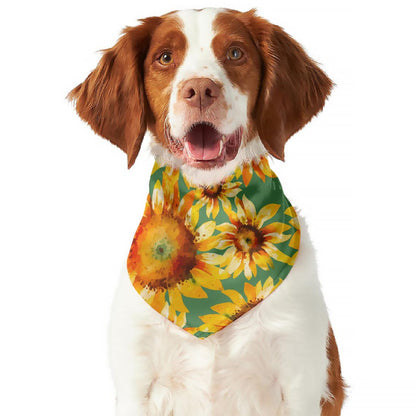 Sage Watercolor Sunflower Pattern Print Dog Bandana