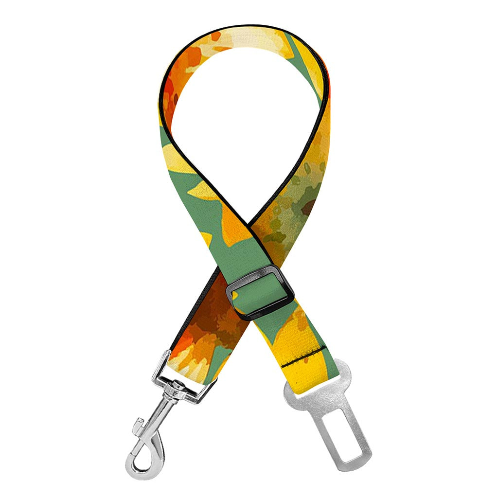 Sage Watercolor Sunflower Pattern Print Dog Seat Belt