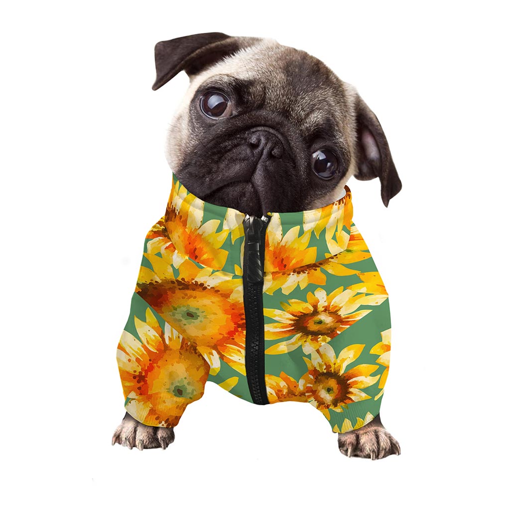 Sage Watercolor Sunflower Pattern Print Dog Zip Up Jacket