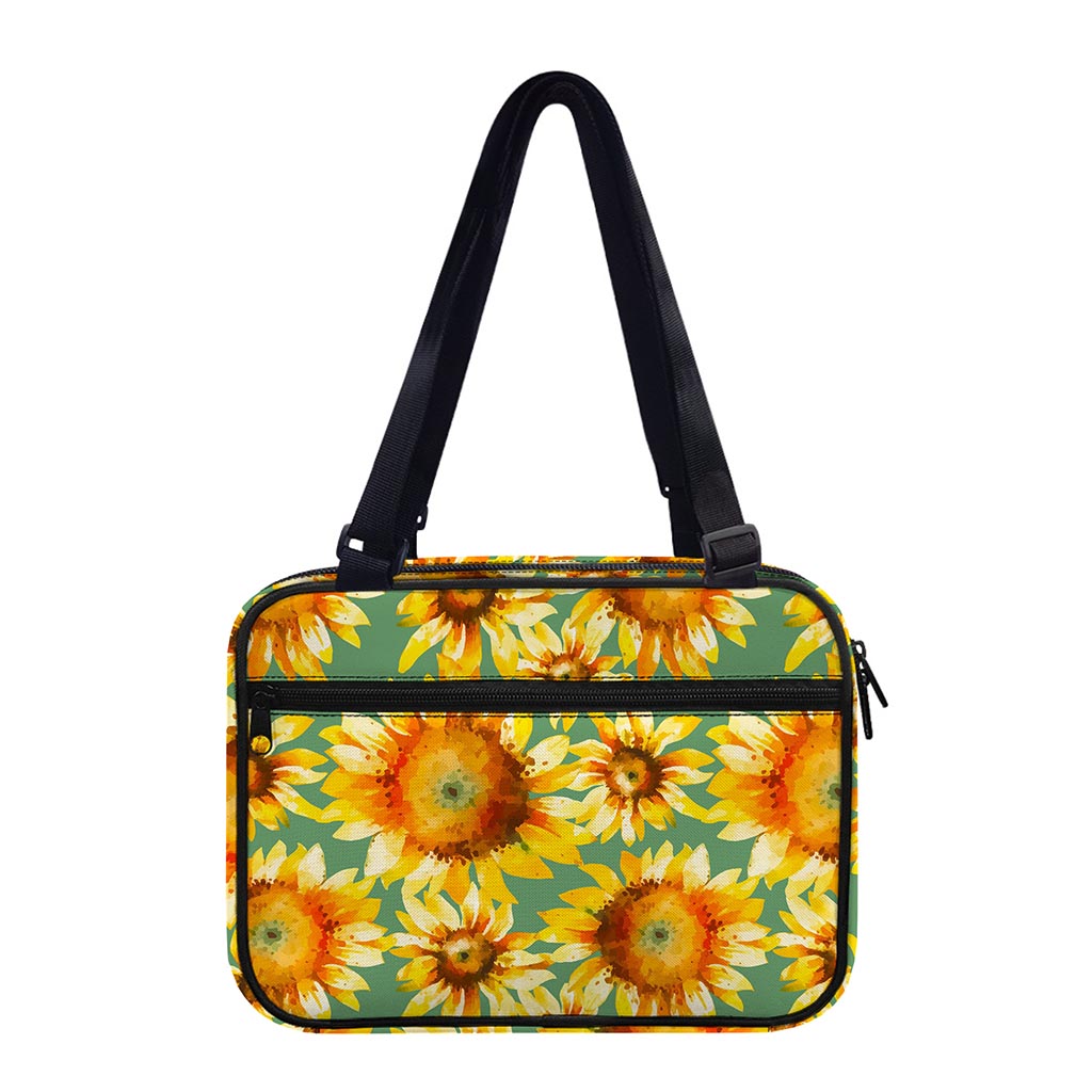 Sage Watercolor Sunflower Pattern Print Double Strap Bible Bag