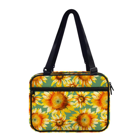 Sage Watercolor Sunflower Pattern Print Double Strap Bible Bag